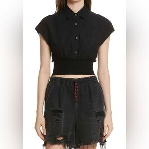 T By Alexander Wang Washed Cotton Poplin Crop Top L12037 Size4 , new.